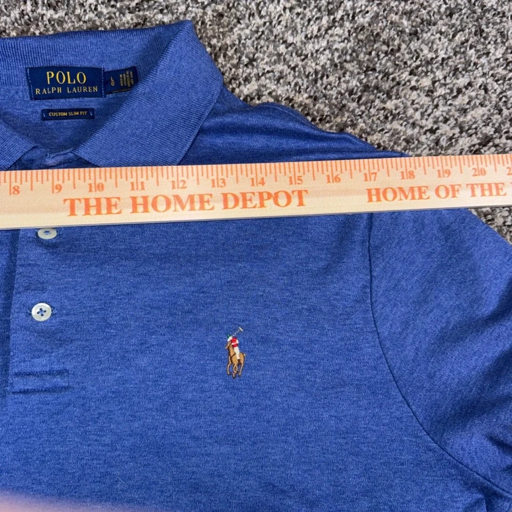 Polo Ralph Lauren Mens L Custom Slim Fit Polo Shirt Blue Heather Short Sleeve